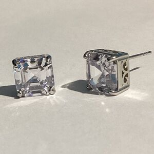 💖925 Sterling Silver Classic Asscher Cut CZ  Diamond Post Back E…